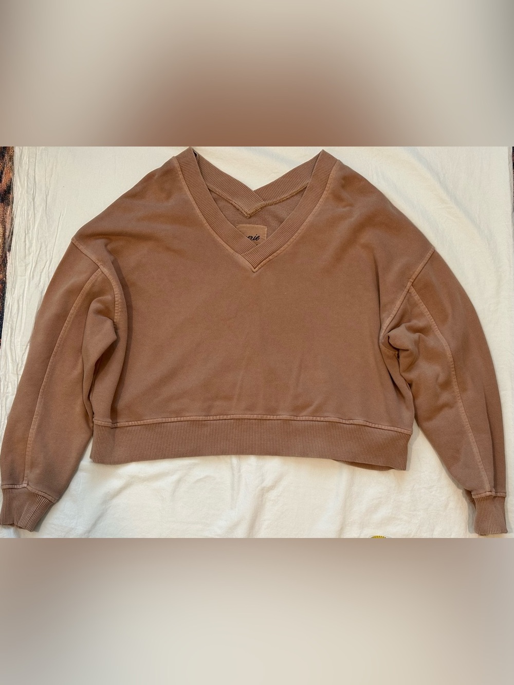 Aerie Love This Moment V Neck Cropped Sweatshirt Mauve Clay Brown Size Small S